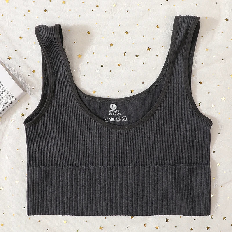 Seamless Bras For Women Streetwear Rib Sports Tank Top Sexy Lingerie No Pads Crop Top Female Fitness Underwear