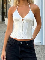 Women Retro Fishbone Tank Tops Sleeveless Slim Fit Corset Summer Open Back Bandage Vest Summer