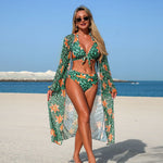 Blue Leopard Print Bikini Set Large Size Women Front Tie Push Up High Waist Swimsuit 2026 Long Sleeve Cover Up 3 Piece Swimsuit