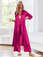 Women's Satin Robe Belted Elegant Solid Color Silky Comfort Bathrobe Loungewear