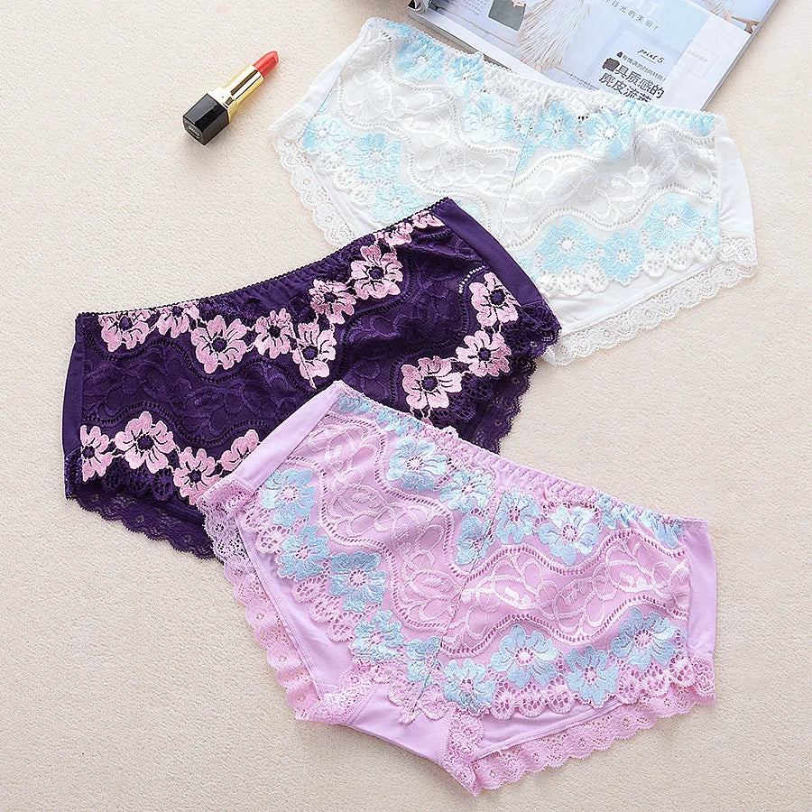 Sexy Lace Flowers Embroidery Panties for Women Underwear Low Waist Briefs Summer Breathable Comfort Shorts 15 Color Lingerie