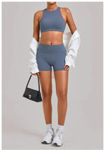 Women's Nude Yoga Sets Sports Cross Beauty Back Bra Hip-lifting Slim Fit Shorts Suits Running Fitness Workout Gym Sets