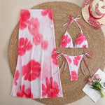 10 Color Flowers Halter Bikini Female Swimsuit Women Swimwear Three-pieces Bikini set With Skirt Bather Bathing Suit Swim V6637C