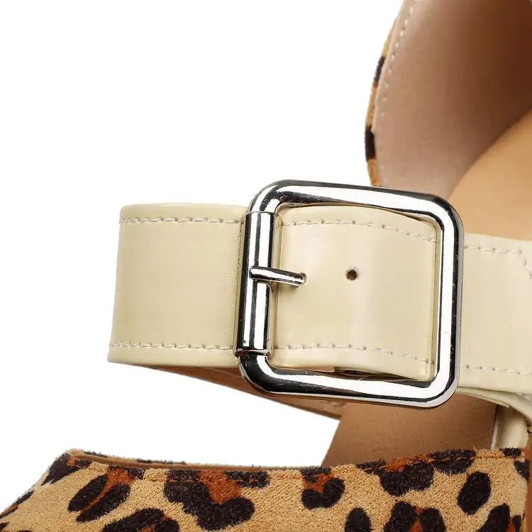 SpringAutumn New Model Fashion High Heels Nude Shoes Color Blocking Pointed Tip Buckle Leopard Print Sexy Party Women's Shoes