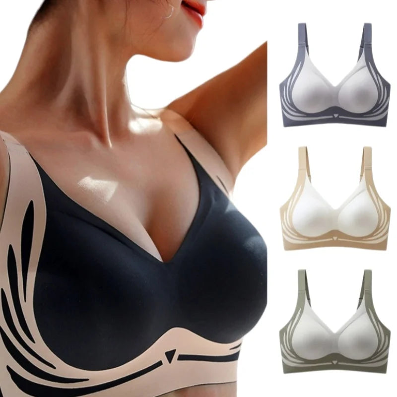 Women's V-Neck Seamless Push-Up Bra with Anti-Spill Design 4 Colors Anti-sagging Lift-up Bras Plus Size Comfort Lingerie M-4XL