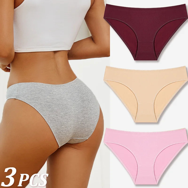 3Pcs Women Cotton Panties for Women Sexy S-XL Low Waist Briefs Female Breathable Underwear Girl Intimates Lingerie Solid Color