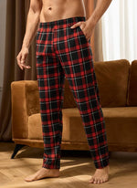Men's High-Waisted Check Pajamas Pants Loose Fit Stylish Sleep Bottoms Home Wear Long Pants for Spring and Autumn