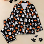 Women Halloween Pajamas Lounge Set Pumpkin/Skull Print Long Sleeve Tops and Pants 2 Piece Loungewear Outfits Clothes for Women