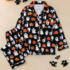 Women Halloween Pajamas Lounge Set Pumpkin/Skull Print Long Sleeve Tops and Pants 2 Piece Loungewear Outfits Clothes for Women