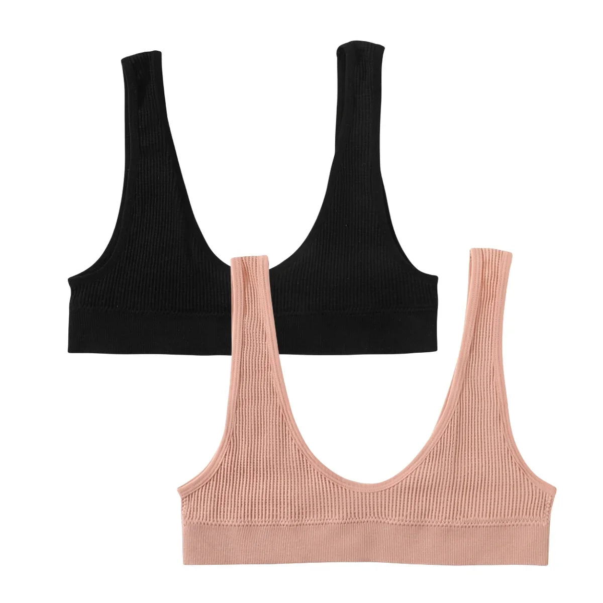 2Pcs/Set Women Non-wire Bra Crop Top Seamless Underwear Female Plunge Bra Tops Ribbed Sexy Lingerie Sports Intimates