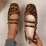 Women Suede Square Toe Double Strap Mary Jane Flats Buckle Slip‑On Soft Flat Shoes Large Size Casual Office Ladies Shoes