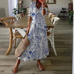 Foridol Casual Hollow Out V Neck White Lace Maxi Dress Vintage A-line Loose Embrioderied Floral Print Bohemian Long Sundress