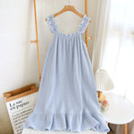 2026 Summer New Style Nightdress Ladies 100% Cotton Crepe Thin Vest Suspender Skirt Loose Long Skirt Sweet And Cute Home Skirt