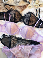 French Underwear Set Sexy Eyelash Lace Embroidery Bra Set Women 1/2 Cup Push Up Bras Small Breast Lingerie and Panties Set