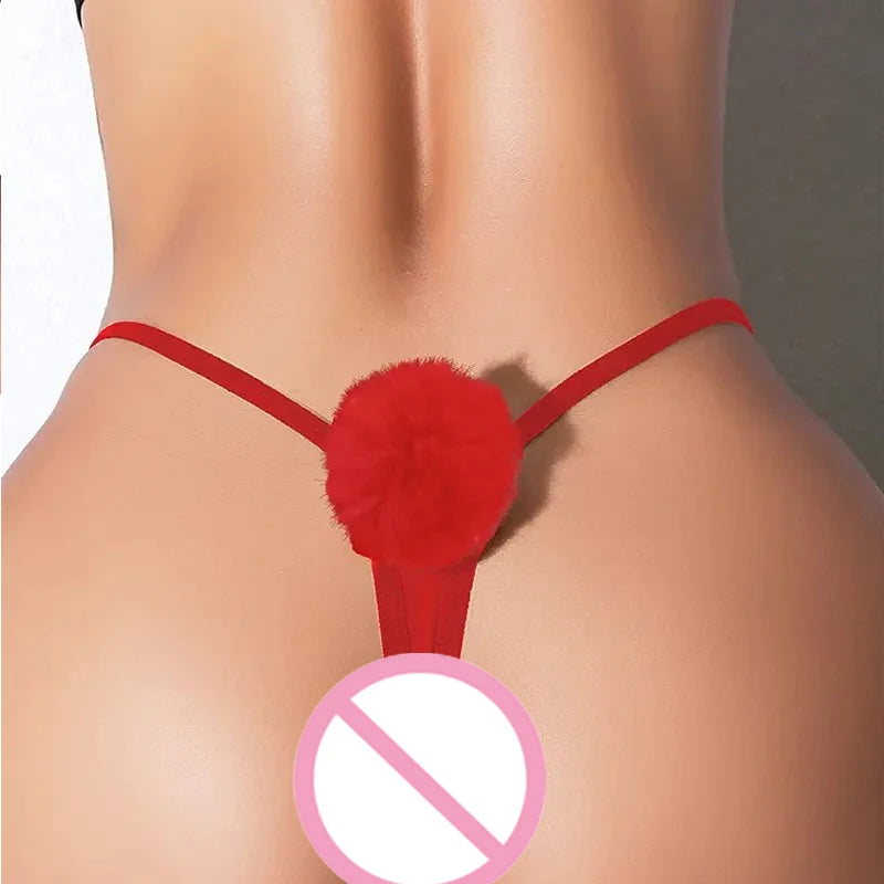1pcs Hot Sale New Year Red Women Sexy thongs Christmas Style Ball Erotic Sexy Lingerie Bow Decor Female Underwear Lady g-string