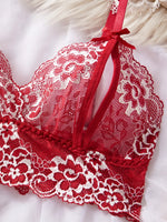 Lace Hollow Contrast Color Sexy Lingerie Bra And Panties Sets Open Chest Underwear Set Crotchless Women Erotic Suits