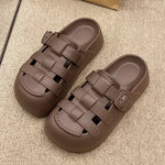 Hollow Out Thick Platform Rome Sandals Women 2025 Summer Closed Toe Eva Clogs Slippers Woman Comfort Thick Sole Beach Sandles