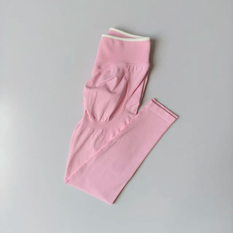 Women's Color Contrast Hip Lifting Yoga Fitness Pants, High Waist and Abdominal Compression, Elastic Tight Yoga Pants, Autumn