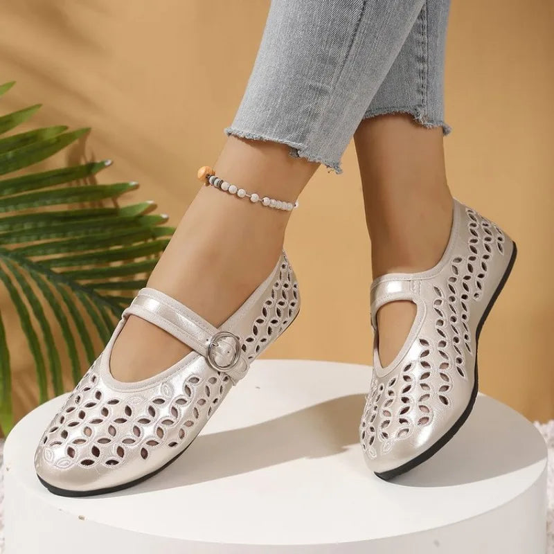 2026 New Casual Fashionable Women's Summer Hollow Ladies Shoes Closed Toe Sandals Soft and Comfortable Ballet Flat Shoes