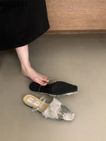 Flat with Sandals Slides for Women Girls Sweet Square Toe Shoe Designs Slip-on Sandals Woman 3D Slippers Summer 2026 Luxury New