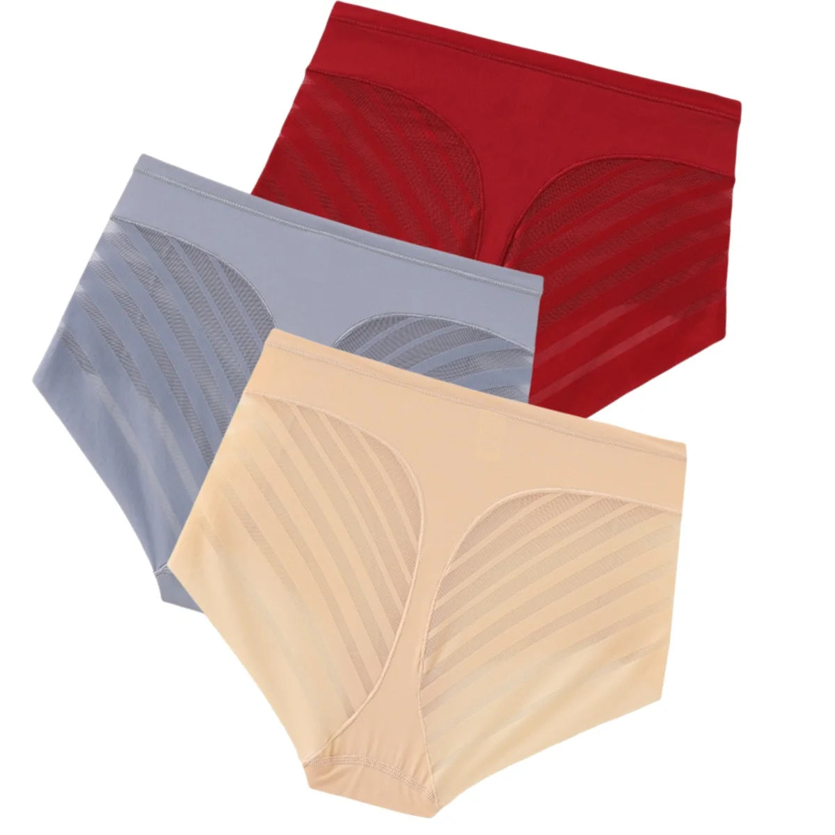 3Pcs/Set Shapewear Women Mid-Rise Shaping Briefs with Mesh Striped Back Plus Size Slimming Underwear Comfort Wear Panties M-3XL