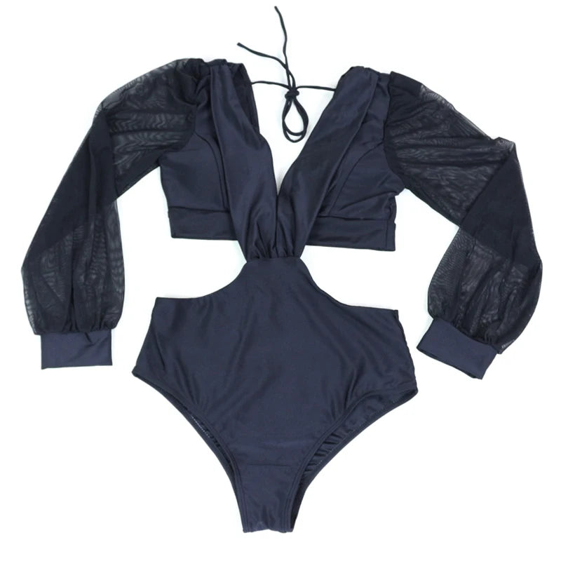 TW Sexy High Waist One Piece Swimsuit Women V Neck 2024 Long Sleeve Bathing Suit Brazilian Swimwear Monokini Summer Beachwear