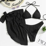 Three Piece Bikinis Sets 2026 String Halter Swimwear with Cover Up Sexy Swimsuit Women Beachwear Bathing Suit Black Mini Bikini