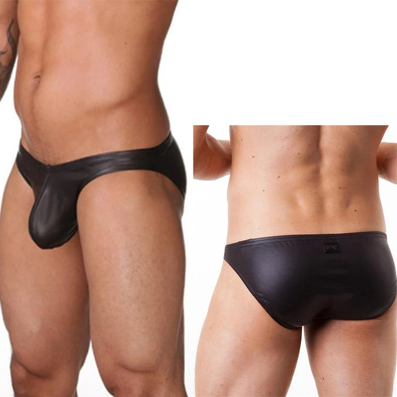 Men's Jockstrap PU Leather Underwear Pouch Panties Sexy Lingerie U Convex Low Waist Men Underpants Sensual Hombre