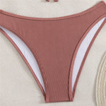 Solid Brown Ribbed Swimwears Sexy Bikinis Sets Push Up Swimsuit Woman 2026 Summer Back Lace-up Bathing Suit Bikini Dames Biquini