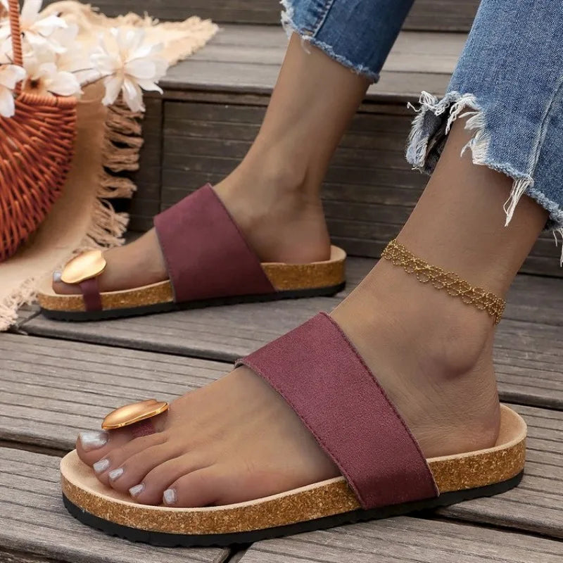 Plus Size Beach Shoes Women's Fashion Round Toe Toe Soft Sole Anti-Slip Wear-Resistant Flat Slippers