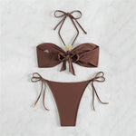 Brown Swimwear String Halter Bandeau Bikinis Sets Micro Thong Sexy Swimsuit Women Back Knotted Bathing Suit Bikini Mujer 2026