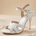2026 Summer New Women's Metallic High Heel Sandals Ankle Strap Crystal Buckle Stiletto Heels Sexy Party Wedding Prom Dress Shoes