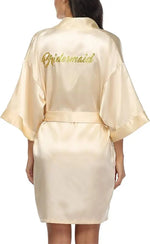 Rose Gold Satin Team Bride Bridesmaid Robe Wedding Bathrobe Gown Women Dressing Sleepwear Mother Maid of Honor Kimono