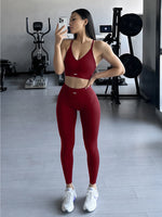Halter Neck Yoga 2Pcs Set Women Soft Stretchy Top & Long Pants Gym Wear