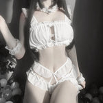 Cat Uniform Sexy Lingerie Costume | Kawaii Ruffle Lace Top with Panty and Garter Set | Cute Exotic Outfit for Women