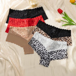 Women's Lace Panties Stretchy Comfortable Underwear Sexy Leopard Lace Contrast Fashion Ladies Underpants Seamless Safe Shorts XL