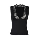 2026 Spring Summer New Arrival Elegant Sleeveless Women's Short Top Chic Fitted Lace-Panel Deep V-Neck Crop Tank Top Commute