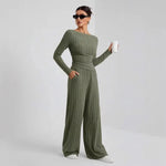 Autumn and Winter New Women's Home Clothes Sleepwear Two-Piece Set Casual Solid Color High Neck Knitted Sweater Loose Pants Y2K