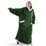 New 120/150cm Winter Thick Blanket Extra Plush Hoodie Lengthened Large Pocket Imitation Cashmere Home Coat Fleece TV Blanket 1pc