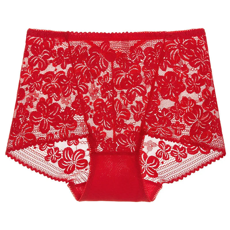 Seamless Lace High Waist Panties for Women Lingerie Sexy Flowers Embroidery Mesh Breathable Briefs Plus Size 3XL Underwear