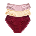 3Pcs/Set Cotton Panties Women Lace Trim Briefs Female Underpants Solid Color Soft Underwear Sexy Lingerie Intimates M-XL