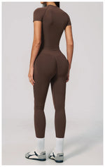 2PCS Women's Tracksuit Seamless Yoga Set Short Sleeve O Neck Workout T Shirts Fitness Suit Tight Hip Lifting Leggings Gym Sets