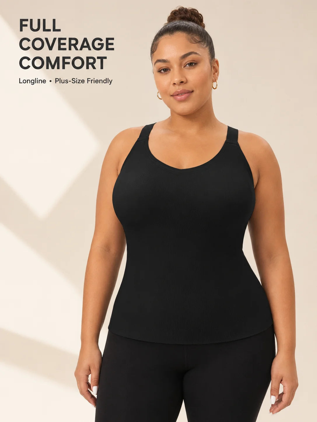 Women's Plus Size Wireless Seamless Bra Tank Top with Removable Pads Wide Straps Ribbed Breathable Thermal Warm Vest for Sports