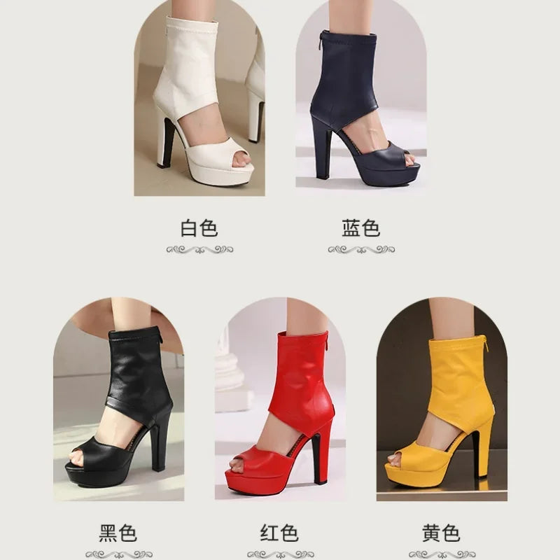 Retro Rome Gladiator Sandals Women Peep Toe Thin High Heels Summer Shoes 2026 Zip Lady Party Nightclub Show Plus Size 43
