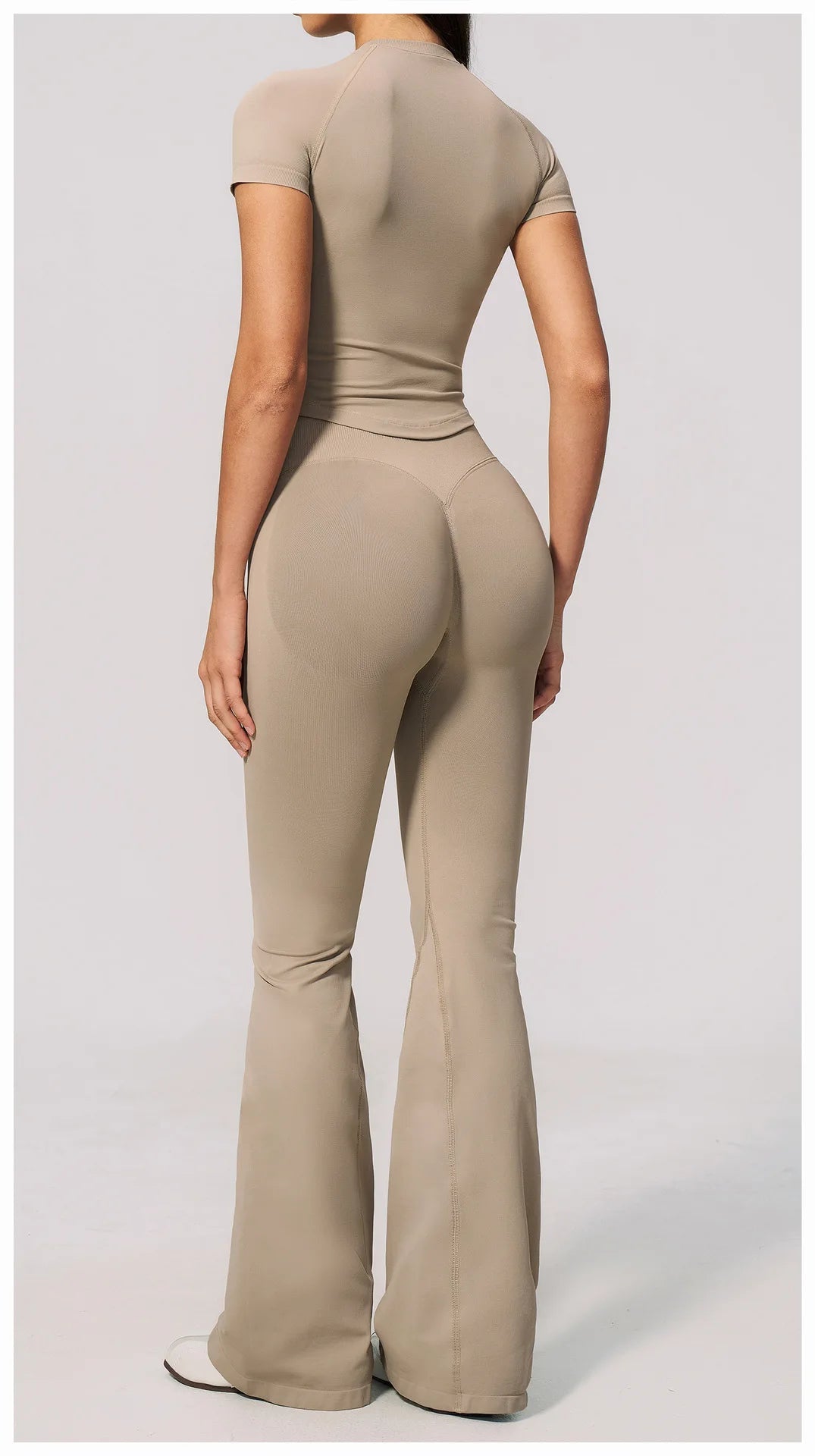 Seamless High Elasticity Yoga Sets Women Short Sleeve O Neck Sports T Shirts Workout Outfits Running Wide Leg Pants Fitness Suit