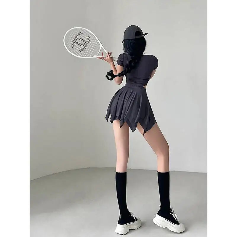 WOMENGAGA Sexy High Waist Slim Safety Skorts Irregular Pleated Pink Skirt Half Body Short Streetwear Hot Sexy Korean Women 51DL
