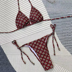 Sexy Brown Floral Print String Halter Triangle Bikini Micro Thong Swimsuits Women 2026 Swimwear Bathing Suit Bikinis Sets Mujer