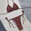 Sexy Brown Floral Print String Halter Triangle Bikini Micro Thong Swimsuits Women 2026 Swimwear Bathing Suit Bikinis Sets Mujer