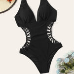 2024 Sexy Women's Cross One Piece Swimsuit Black Cut Out Swimwear Women Bathing Swimming Suit Female Beachwear Outdoor Bodysuit