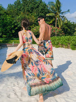Print High Waist High Neck Swimsuit 3 Pcs Bikini Set Women Men's Swim Shorts Summer Surfing Suit Couples Bathing Suit Holiday